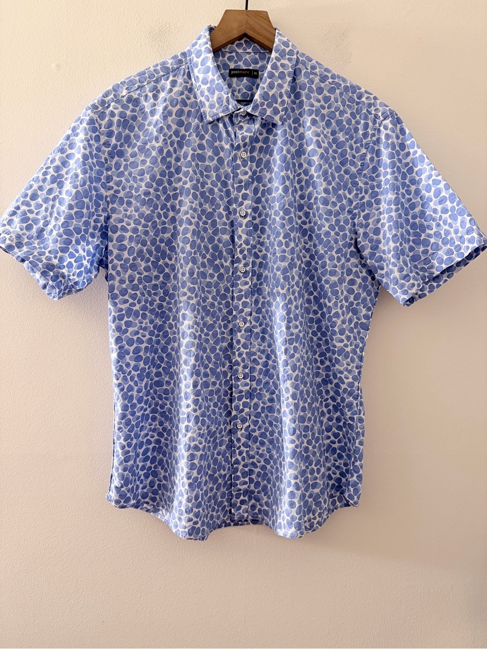 Postmarc blue Print Shirt Mens XL cotton Blend Resort short sleeve